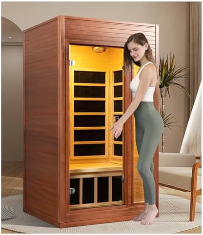 ZONEMEL Infrared Home Sauna 1-2 Person Red Cedar Wood Sauna Room, Indoor Dry Heat Sauna with Carbon Crystal Heating Panels, LED Control Panel, 39.4" L x 35.4" W x 78" H