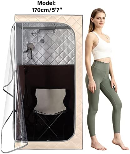 ZONEMEL Portable Full Size Infrared Sauna, Personal Sauna for Home Spa, Detox Therapy with Upgrade Reinforced Portable Chair,Whole Front Clear Window-(L31.5 x W31.5 x H63, Beige)