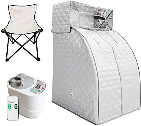 ZONEMEL Portable Steam Sauna Kit, 1 Person SPA Relaxation at Home, Folding Private Sauna Tent, Head Coverage, 2L Steam Generator with Remote Control, Upgraded Folding Chair (US Plug, Silver)