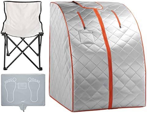 ZONEMEL Portable Infrared Sauna, 1 Person at Home Full Body Sauna, Individual Home Spa Tent with Heating Foot Pad, Upgraded Sauna Chair (L 27.6’’ x W 31.5’’ x H 37.8’’, Silver Orange)