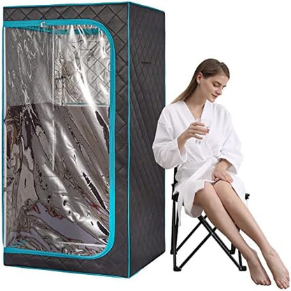 ZONEMEL Portable Full Size Infrared Sauna, Home Spa Detox Therapy with Upgrade Reinforced Portable Chair,Whole Front Clear Window-(L31.5 x W31.5 x H63, Green Border)