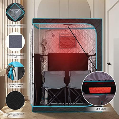 Portable Personal Infrared Sauna for Home, 2 Person Sauna Tent, at Home Sauna Box for Weightloss, Relaxation, Two-Person Portable Sauna with 2 Foldable Chairs, Remote Cotrol ( L47.2" x W35.4" x H63")