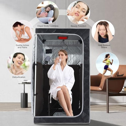 ZONEMEL Portable Full Size Infrared Sauna, Home Spa Detox Therapy with Upgrade Reinforced Portable Chair,Whole Front Clear Window-(L35.4 x W35.4 x H55.1, Black)