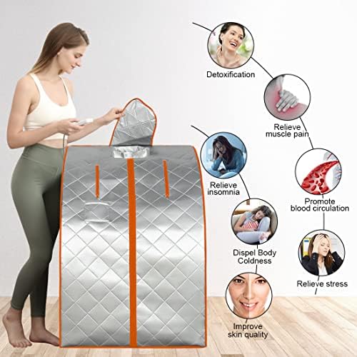 ZONEMEL Portable Infrared Sauna, 1 Person at Home Full Body Sauna, Individual Home Spa Tent with Heating Foot Pad, Upgraded Sauna Chair (L 27.6’’ x W 31.5’’ x H 37.8’’, Silver Orange)