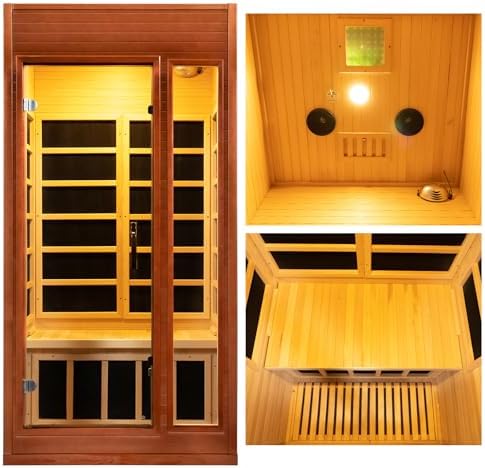 ZONEMEL Infrared Home Sauna 1-2 Person Red Cedar Wood Sauna Room, Indoor Dry Heat Sauna with Carbon Crystal Heating Panels, LED Control Panel, 39.4" L x 35.4" W x 78" H