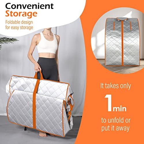 ZONEMEL Portable Infrared Sauna, 1 Person at Home Full Body Sauna, Individual Home Spa Tent with Heating Foot Pad, Upgraded Sauna Chair (L 27.6’’ x W 31.5’’ x H 37.8’’, Silver Orange)