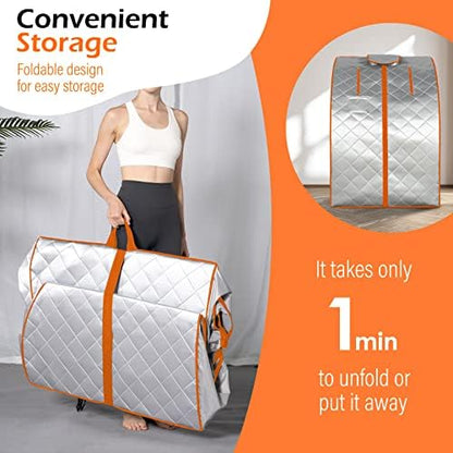 ZONEMEL Portable Infrared Sauna, 1 Person at Home Full Body Sauna, Individual Home Spa Tent with Heating Foot Pad, Upgraded Sauna Chair (L 27.6’’ x W 31.5’’ x H 37.8’’, Silver Orange)