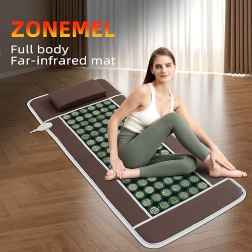 Far Infrared Heating Pad - Flexible Mat, Hot Stones Jade Tourmaline, Therapy Healing Jade Mattress (67”x27.5”,Brown)