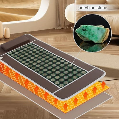 Far Infrared Heating Pad - Flexible Mat, Hot Stones Jade Tourmaline, Therapy Healing Jade Mattress (67”x27.5”,Brown)