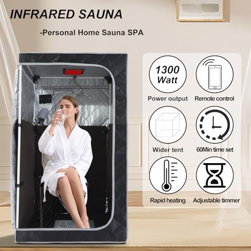 ZONEMEL Portable Full Size Infrared Sauna, Home Spa Detox Therapy with Upgrade Reinforced Portable Chair,Whole Front Clear Window-(L35.4 x W35.4 x H55.1, Black)