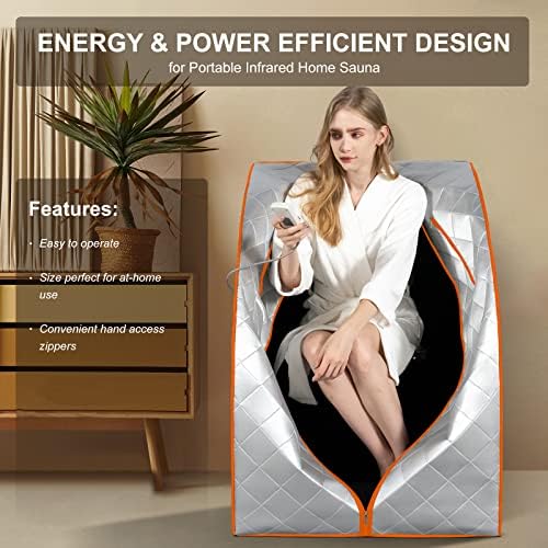 ZONEMEL Portable Infrared Sauna, 1 Person at Home Full Body Sauna, Individual Home Spa Tent with Heating Foot Pad, Upgraded Sauna Chair (L 27.6’’ x W 31.5’’ x H 37.8’’, Silver Orange)