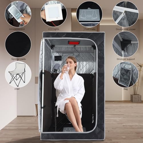 ZONEMEL Portable Full Size Infrared Sauna, Home Spa Detox Therapy with Upgrade Reinforced Portable Chair,Whole Front Clear Window-(L35.4 x W35.4 x H55.1, Black)