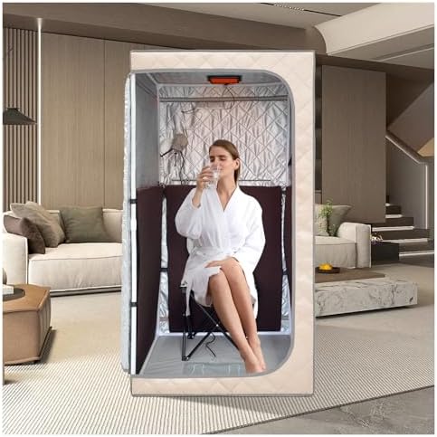 ZONEMEL Portable Full Size Infrared Sauna, Personal Sauna for Home Spa, Detox Therapy with Upgrade Reinforced Portable Chair,Whole Front Clear Window-(L31.5 x W31.5 x H63, Beige)