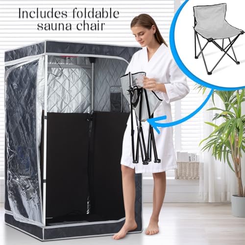 ZONEMEL Portable Full Size Infrared Sauna, Home Spa Detox Therapy with Upgrade Reinforced Portable Chair,Whole Front Clear Window-(L35.4 x W35.4 x H55.1, Black)