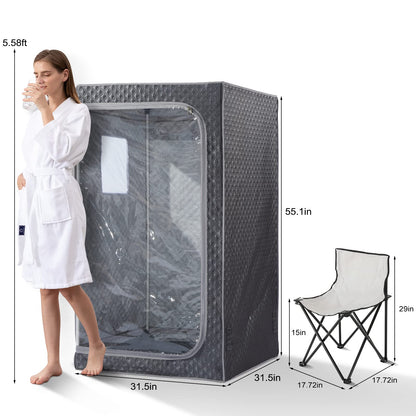 ZONEMEL Full Size Portable Steam Sauna Kit, Personal Full Body Sauna Spa for Home Relaxation, 4 Liters 1500 Watt Steamer, Remote Control, Timer, Foldable Chair (Grey, Clear Door)