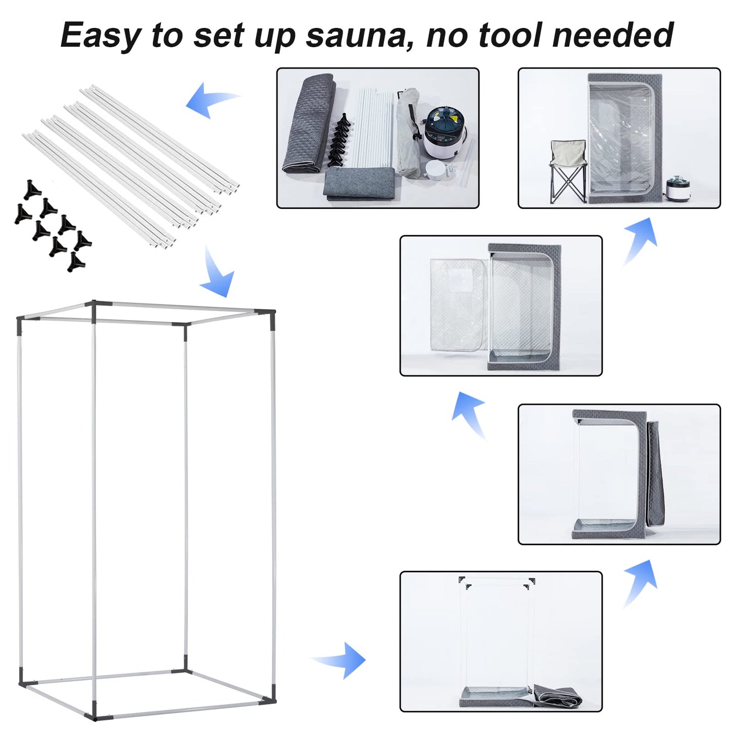 ZONEMEL Full Size Portable Steam Sauna Kit, Personal Full Body Sauna Spa for Home Relaxation, 4 Liters 1500 Watt Steamer, Remote Control, Timer, Foldable Chair (Grey, Clear Door)